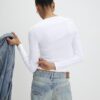White Cotton Long Sleeve Fitted Top