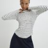 White Crew Neck Ribbed Stripe Top