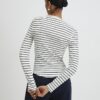 White Crew Neck Ribbed Stripe Top