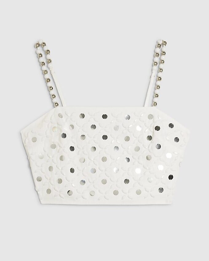 White Embellished Beach Crop Top