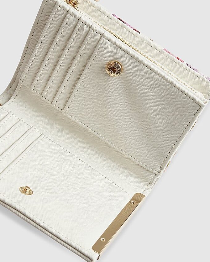 White Floral Print Foldout Purse