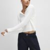 White Fluffy Knit Polo Top
