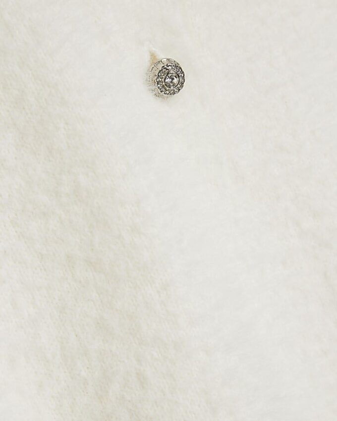 White Fluffy Knit Polo Top