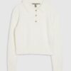White Fluffy Knit Polo Top