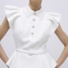 White Frill Sleeve Diamante Peplum Top