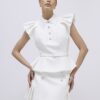 White Frill Sleeve Diamante Peplum Top