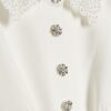 White Frill Sleeve Diamante Peplum Top