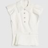 White Frill Sleeve Diamante Peplum Top