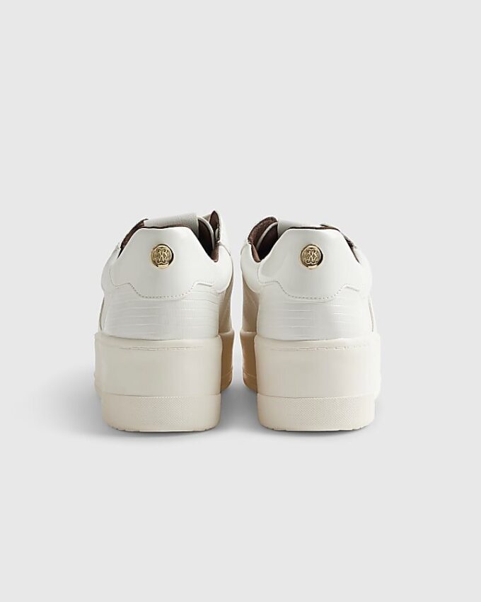 White Lace Up Flatform Trainers