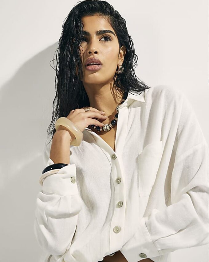 White Linen Blend Shirt