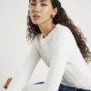 White Long Sleeve Cable Knit Fitted Top