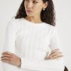White Long Sleeve Cable Knit Fitted Top