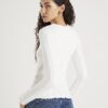 White Long Sleeve Cable Knit Fitted Top