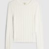 White Long Sleeve Cable Knit Fitted Top