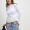 White Long Sleeve Poplin Hem Top
