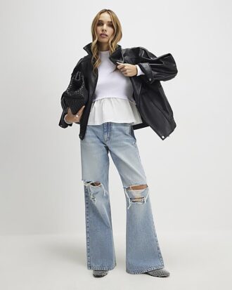 White Long Sleeve Poplin Hem Top