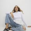 White Long Sleeve Poplin Hem Top