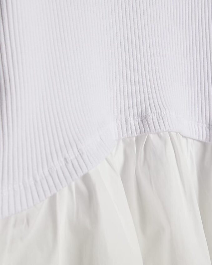 White Long Sleeve Poplin Hem Top