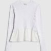 White Long Sleeve Poplin Hem Top