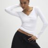 White Long Sleeve Popper Ribbed Top
