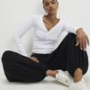 White Long Sleeve Popper Ribbed Top