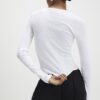 White Long Sleeve Popper Ribbed Top