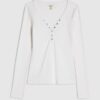 White Long Sleeve Popper Ribbed Top