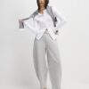 White Long Sleeve Ribbed Popper Top