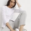 White Long Sleeve Ribbed Popper Top