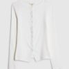 White Long Sleeve Ribbed Popper Top