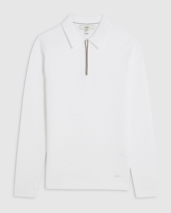 White Muscle Fit Hexagon Polo Shirt