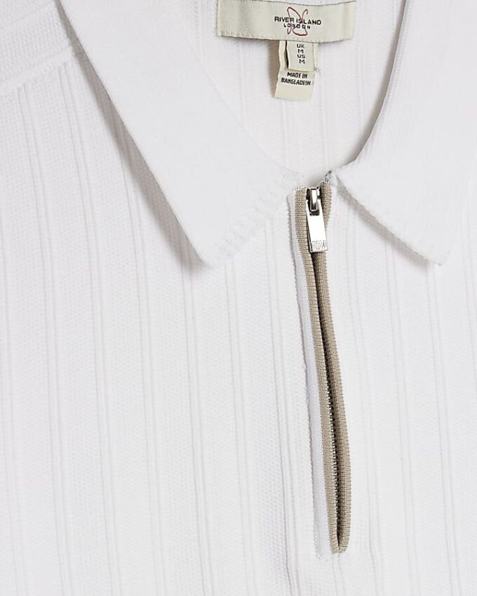 White Muscle Fit Ribbed Polo Shirt