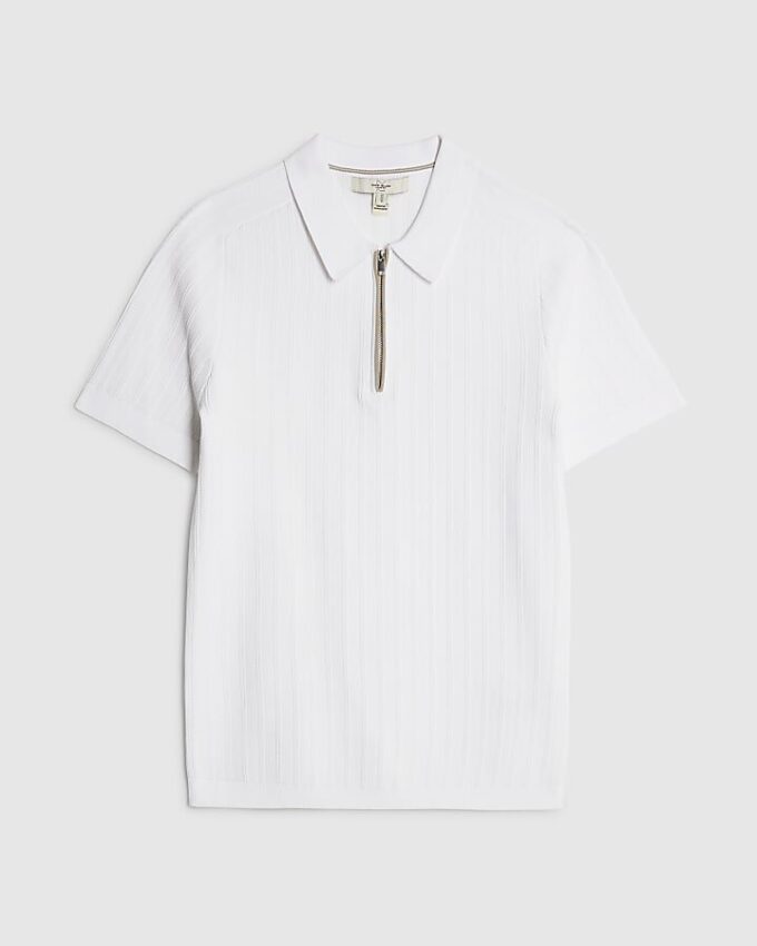 White Muscle Fit Ribbed Polo Shirt