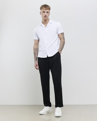 White Muscle Fit Ring Snap Shirt