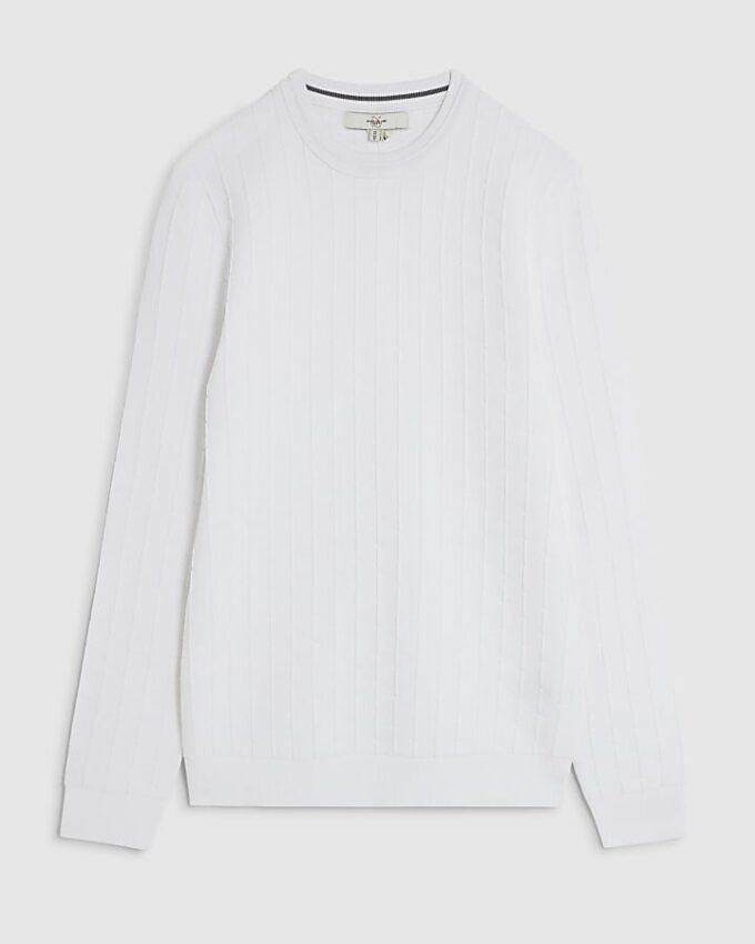 White Muscle Fit Textured Jumper