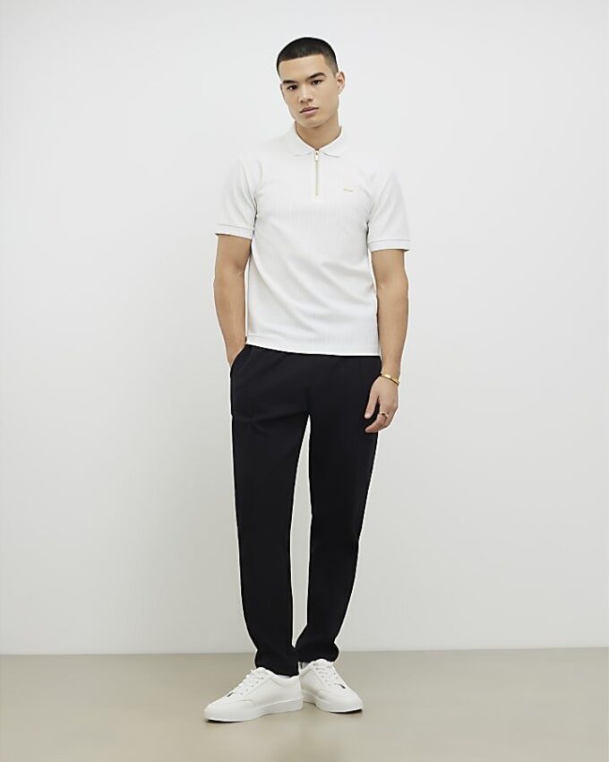 White Muscle Fit Textured Polo Shirt