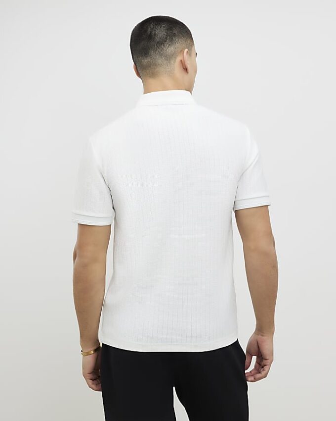 White Muscle Fit Textured Polo Shirt