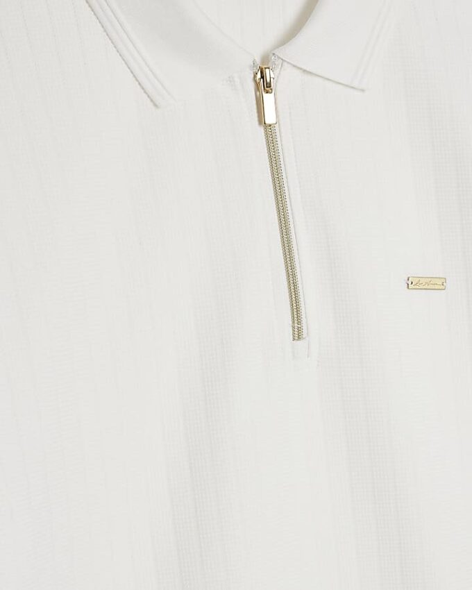White Muscle Fit Textured Polo Shirt