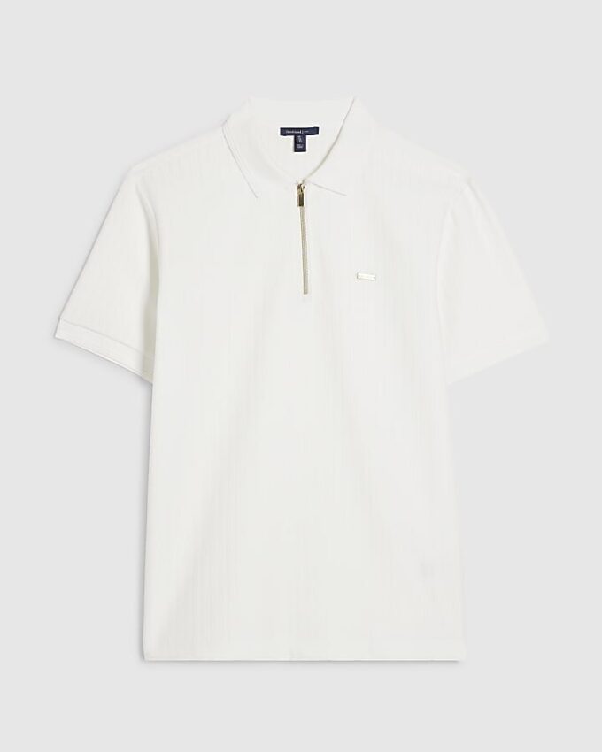 White Muscle Fit Textured Polo Shirt