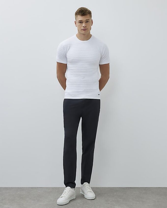White Muscle Fit Textured T-Shirt