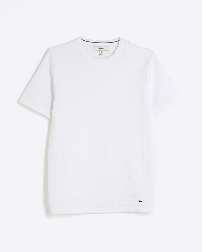 White Muscle Fit Textured T-Shirt