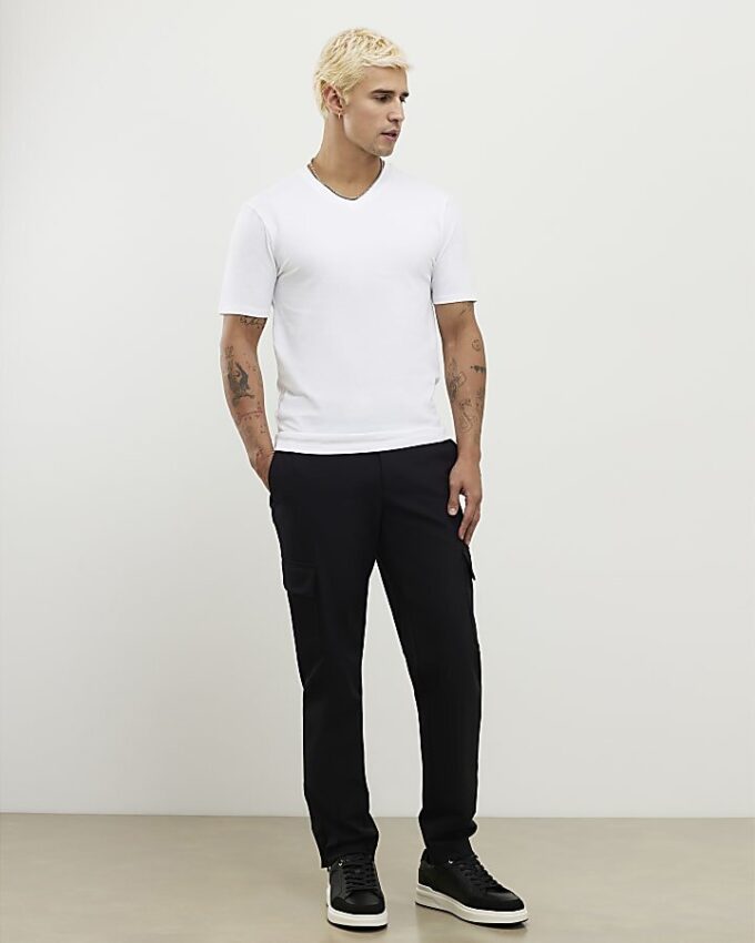 White Muscle Fit V Neck T-Shirt