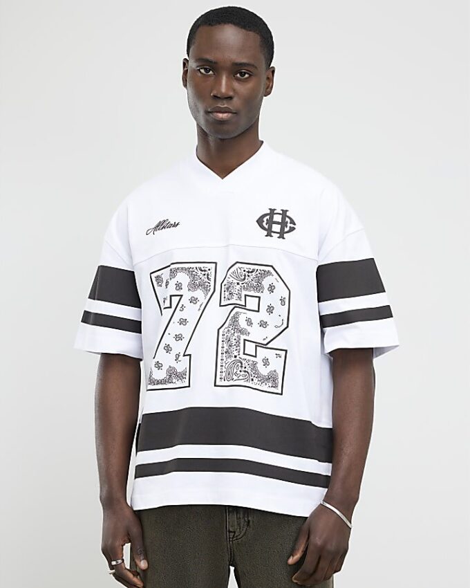 White Oversized Fit 72 Bandana Sports T-Shirt