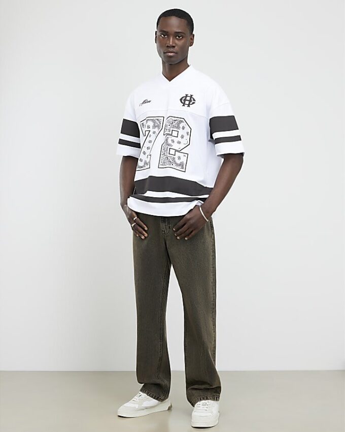 White Oversized Fit 72 Bandana Sports T-Shirt
