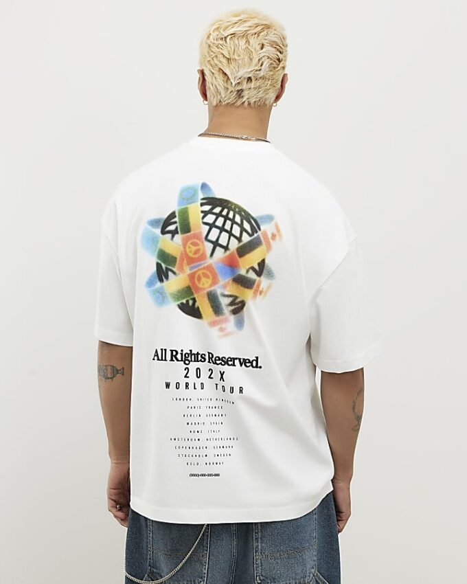 White Oversized Fit All Rights Flag T-Shirt
