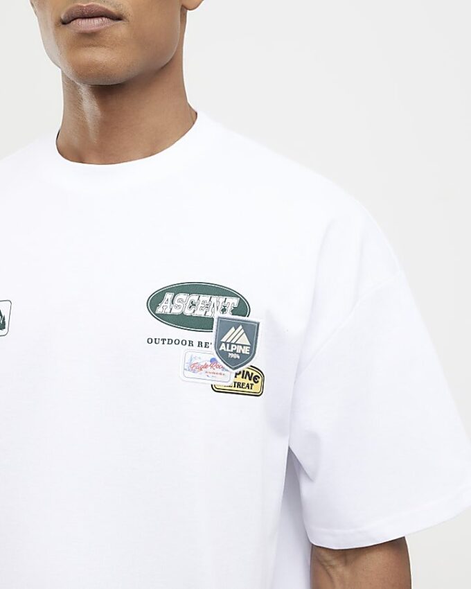 White Oversized Fit Alpine Badging T-Shirt