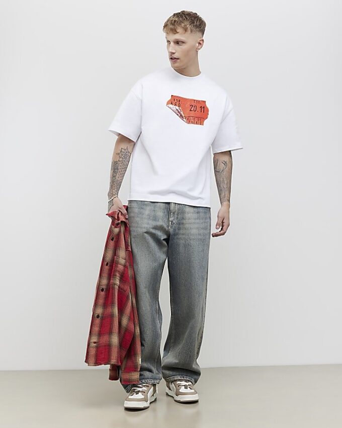 White Oversized Fit Barcode Label T-Shirt