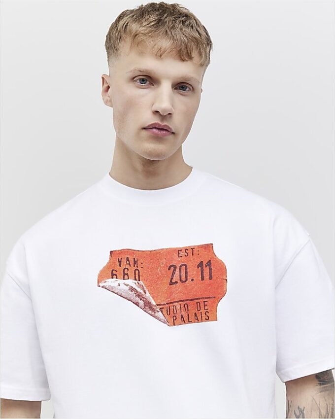 White Oversized Fit Barcode Label T-Shirt