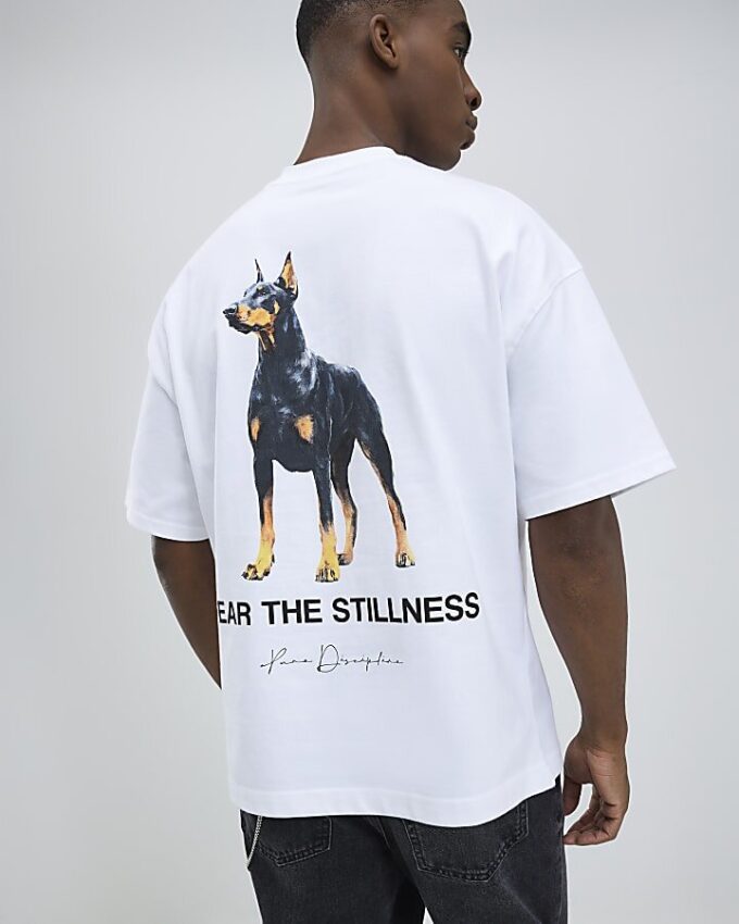White Oversized Fit Doberman T-Shirt