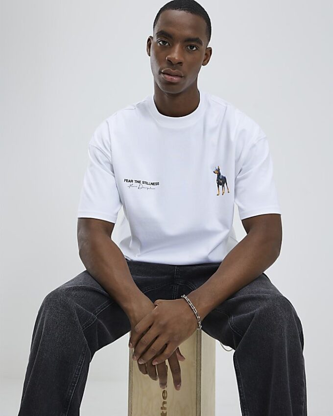 White Oversized Fit Doberman T-Shirt